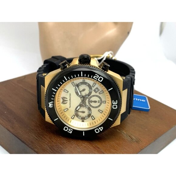 Technomarine Men's Watch TM-222081 Chronograph Quartz Gold Black Rubber Strap - Picture 9 of 15
